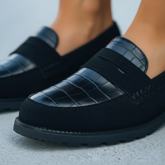 Women Orthopedic Faux Leather Croc Penny Loafers