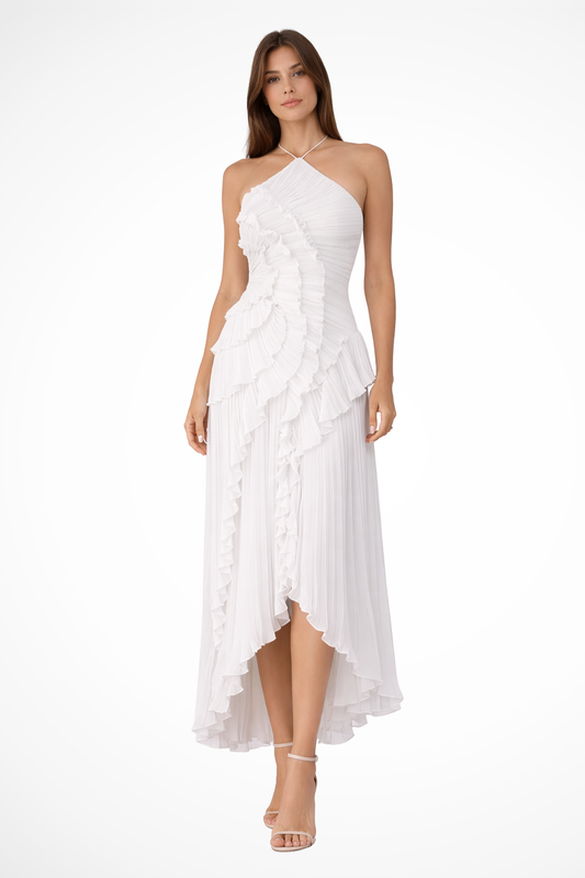 Women's Maxi Dress Ruffle Sleeveless Halter Neck Backless A-Line