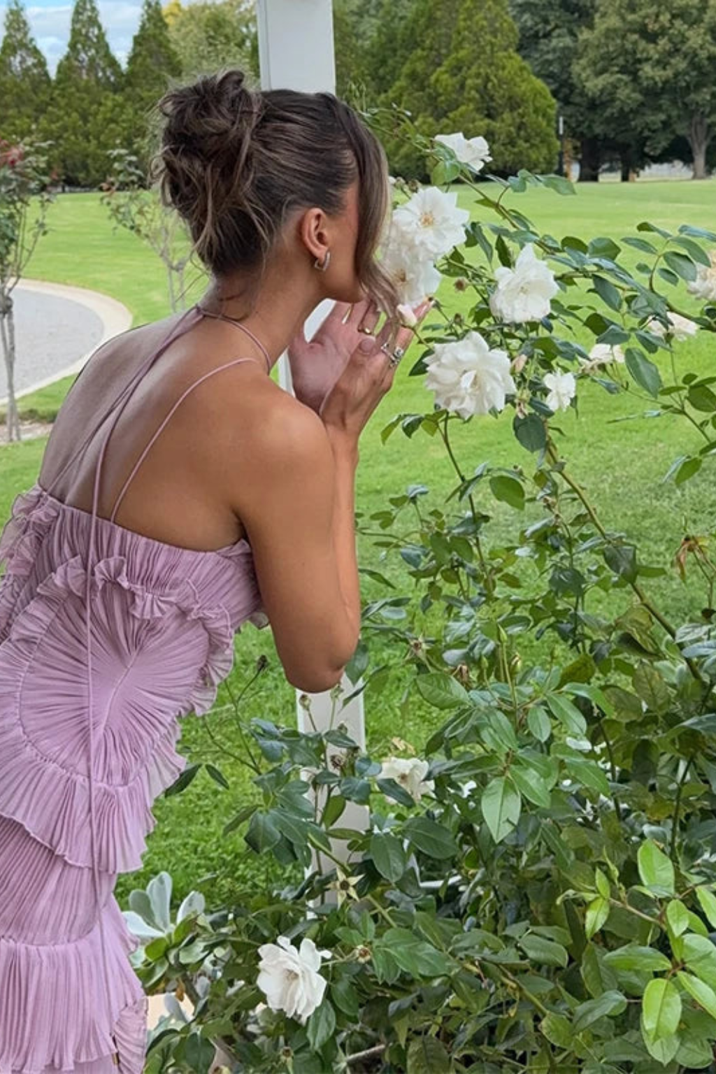 Robe longue femme à volants, sans manches, col halter, dos nu, coupe trapèze