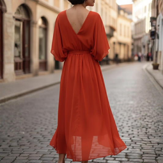 Maxi Dress Short Sleeve Chiffon Womens