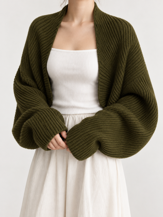 Pull shrug pour femme, manches longues, coupe régulière, ouverture devant