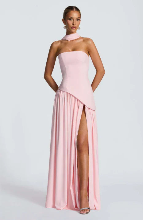 Women's Dress Silk Strapless Sleeveless Maxi Flowing Formal