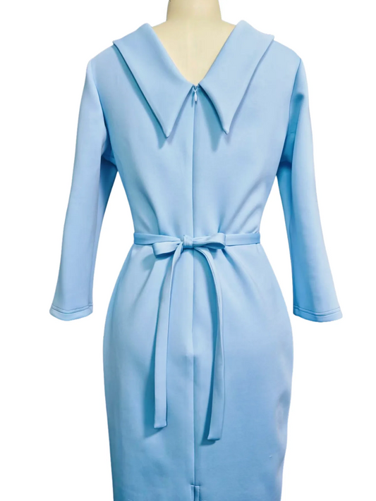 Women's Midi Dress Turn-Down Collar V-Back Belted Mid Sleeve Regular Fit – Work Occasion