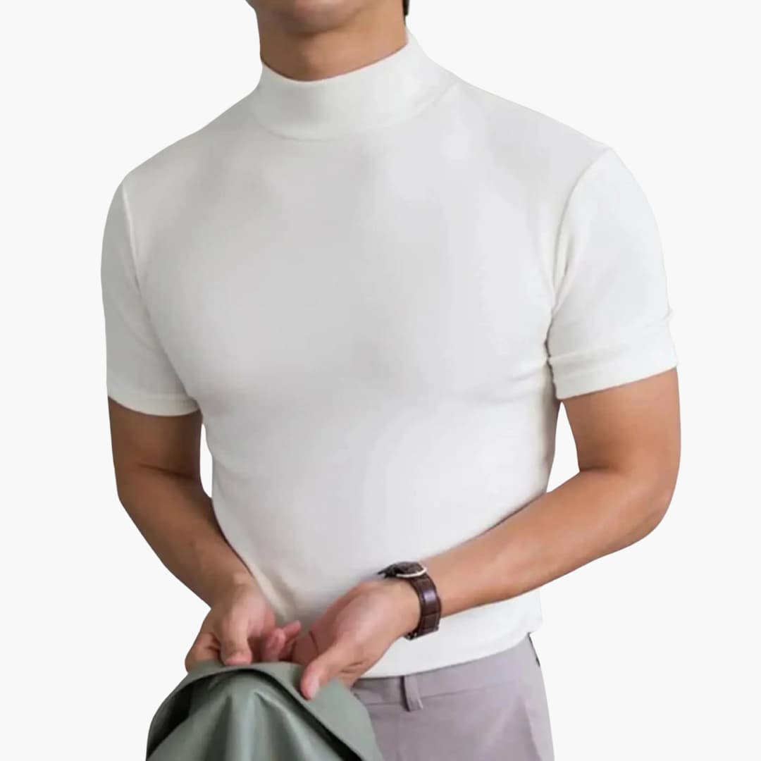 Men's T-Shirt Mock Neck Slim Fit Short Sleeve Casual
