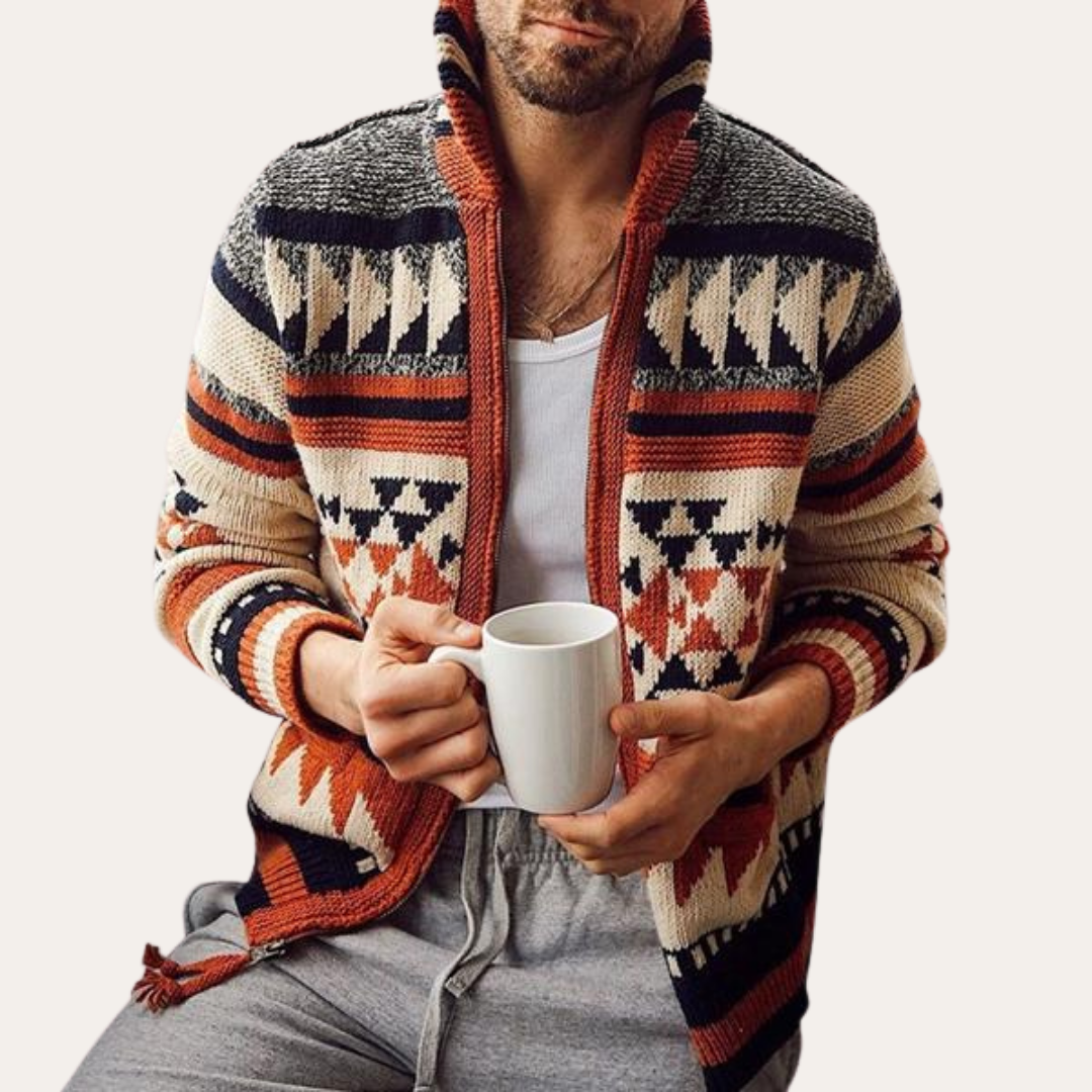 Herren Strickjacke mit Reißverschluss und Muster | Vestea