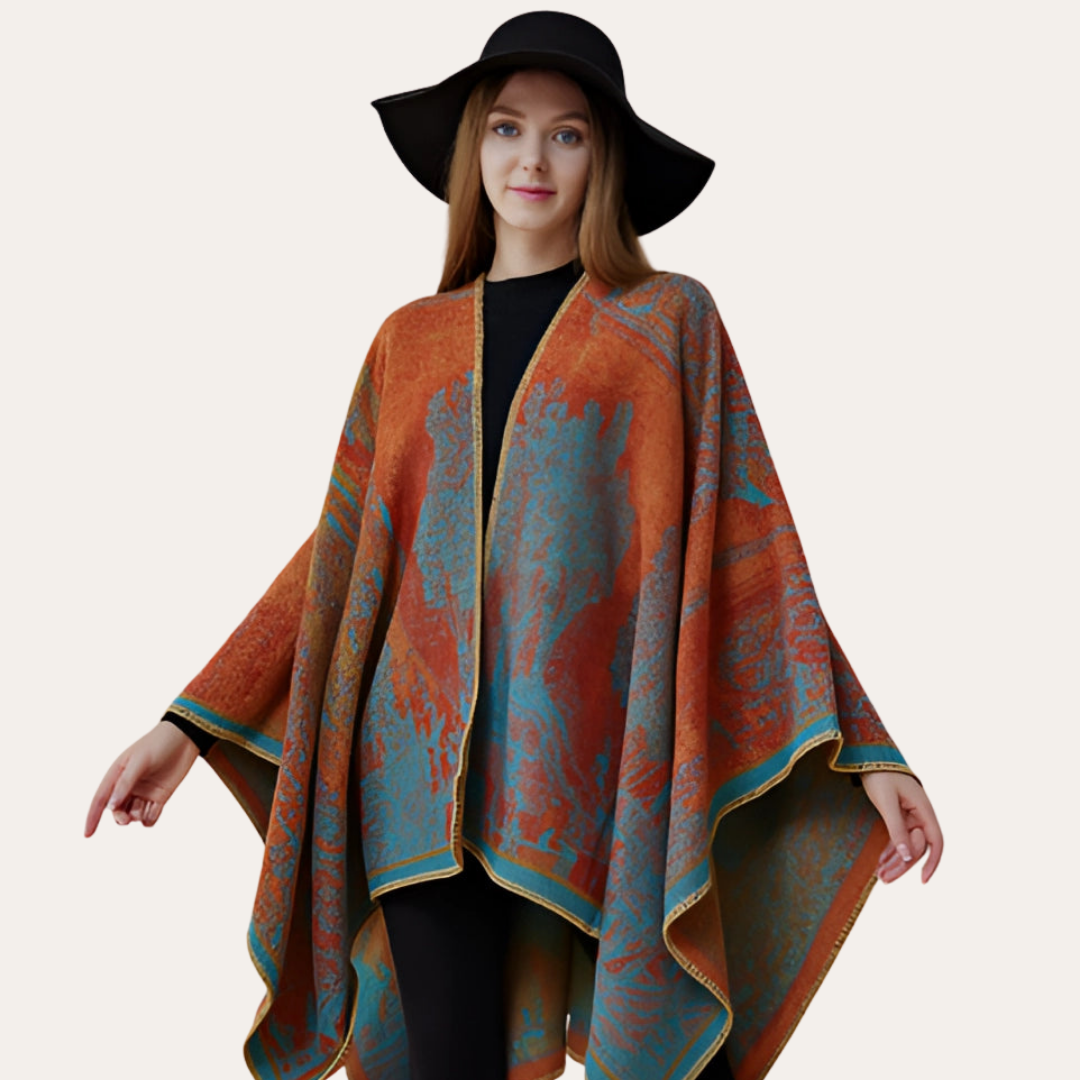 Damen Poncho mit offenem Schnitt und Musterdesign | Vestea