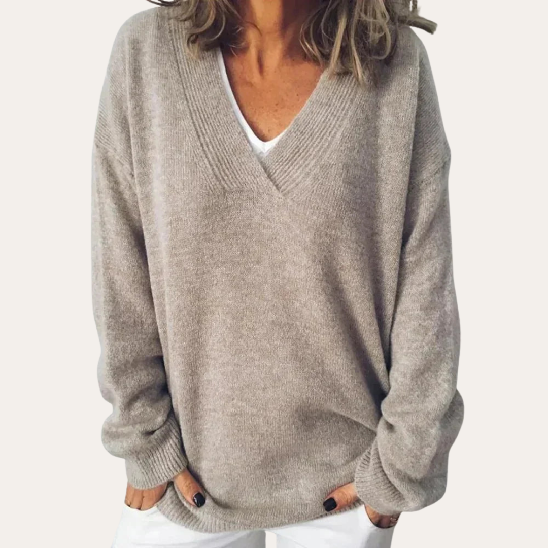 Damen Strickpullover V-Ausschnitt Oversize Langarm Kaschmir-Mix | Vestea