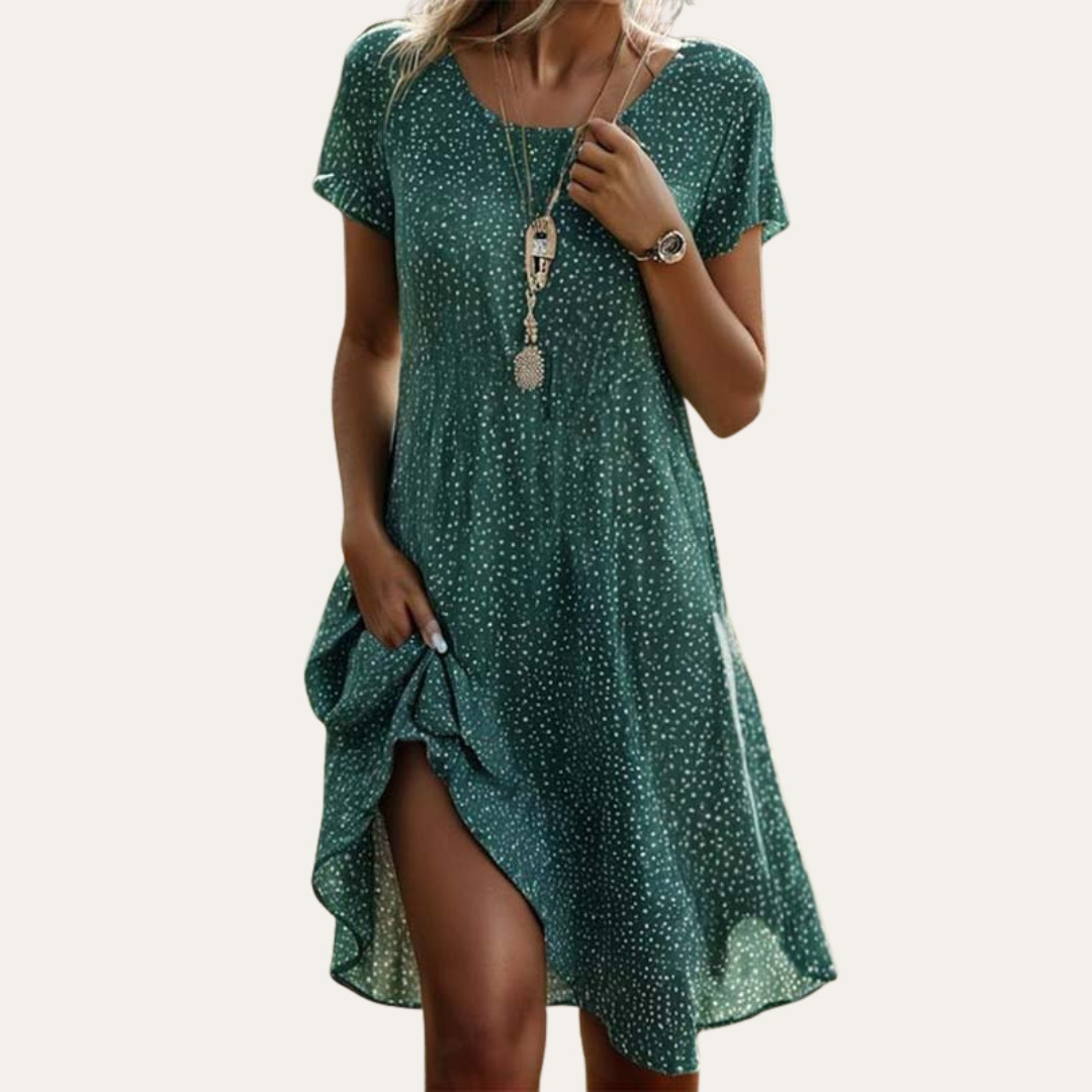 Vestea | Damen Baumwoll-Sommerkleid Kurzarm Knielang Casual