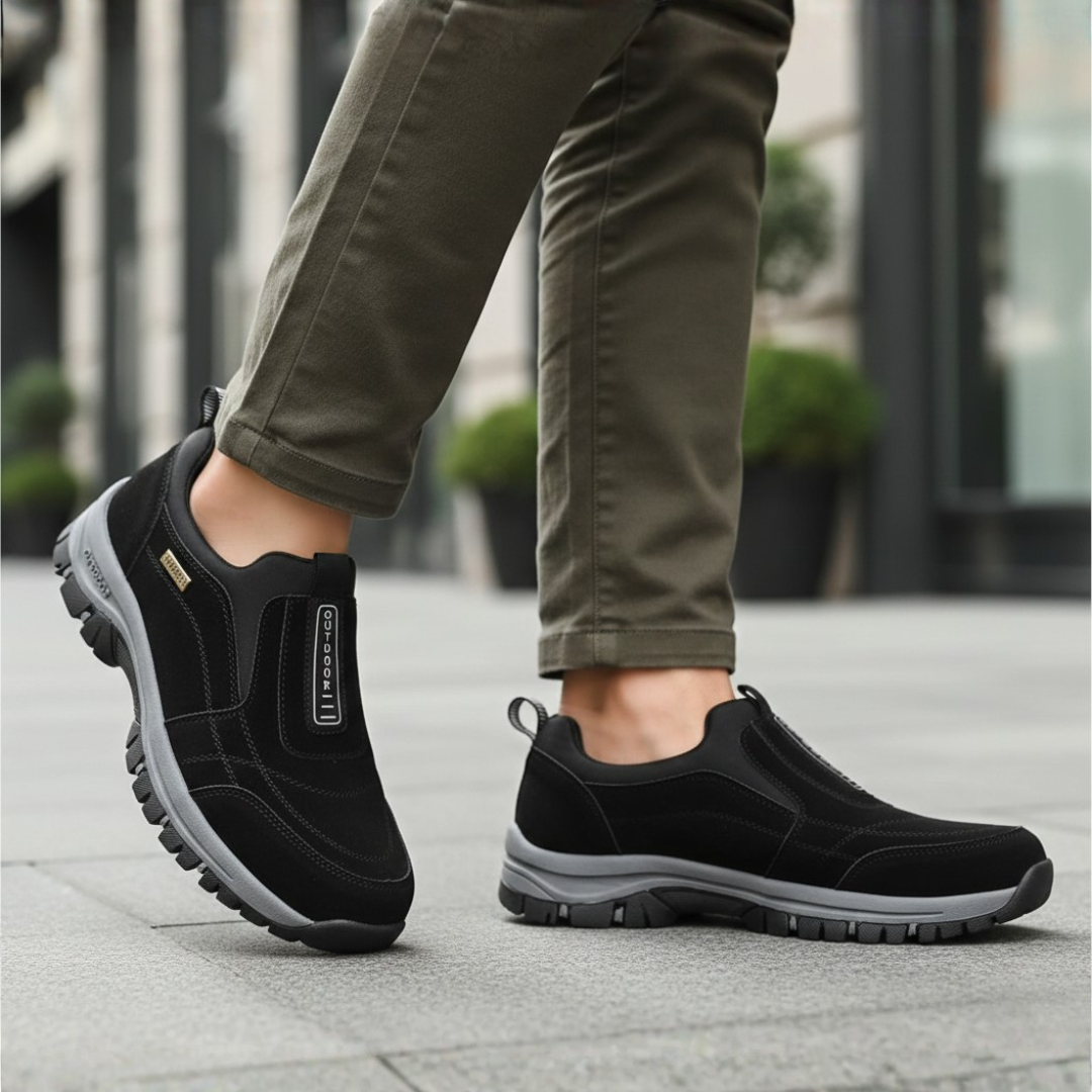 Chaussures de marche à enfiler pour hommes en daim synthétique orthopédique