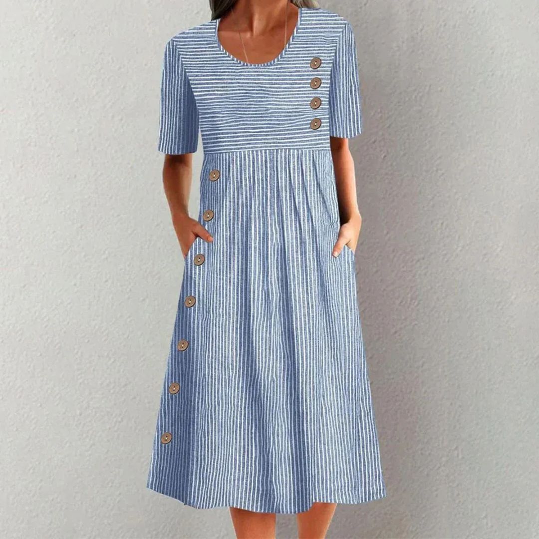 Damen Gestreiftes Baumwollmischung Midi-Kleid | Vestea