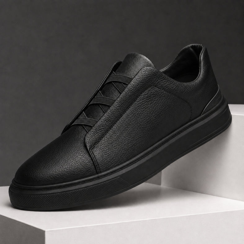 Men's Elastic Strap Leather Sneakers | Classic Fit