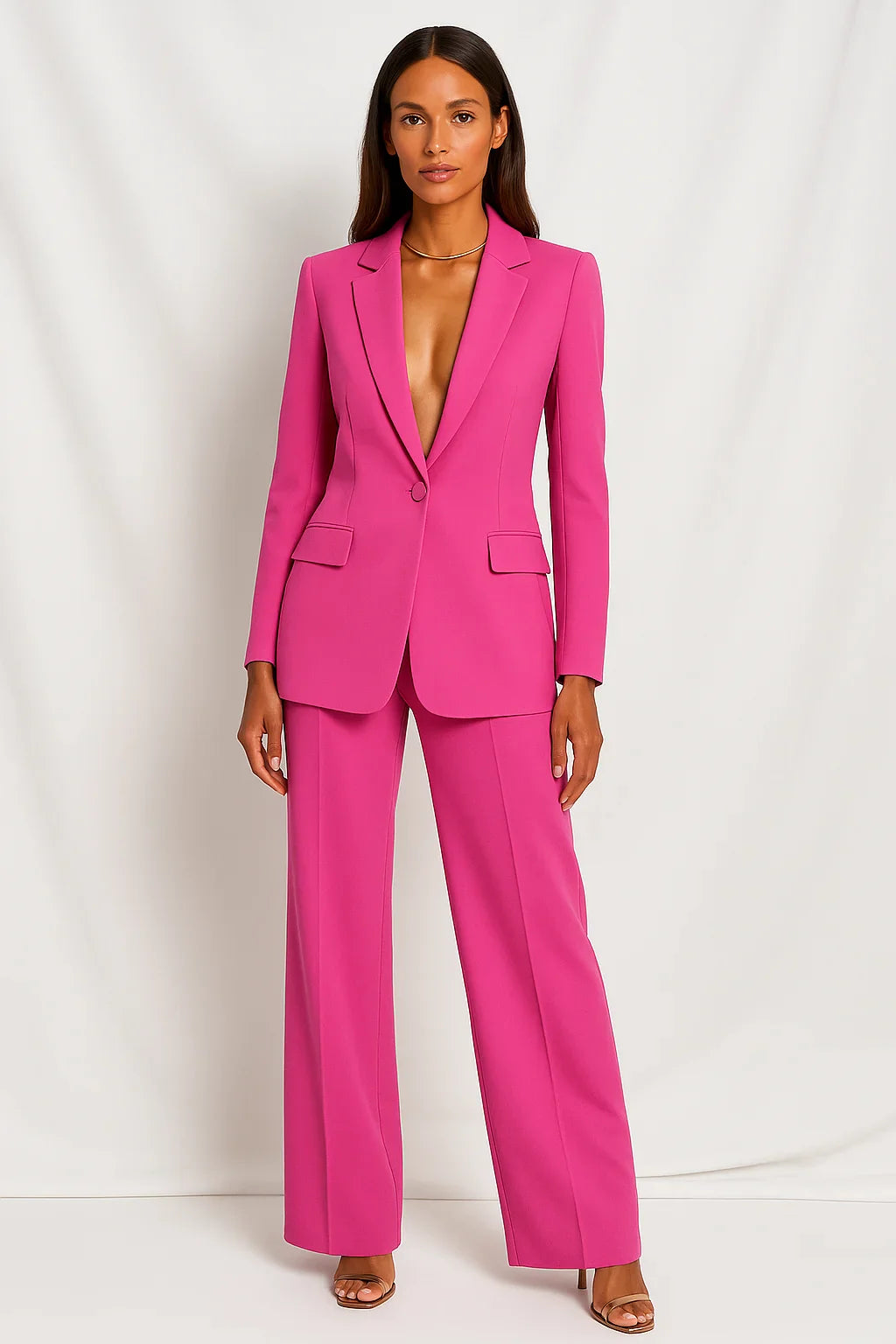 Ensemble femme 2 pièces blazer pantalon coupe droite manches longues – formel