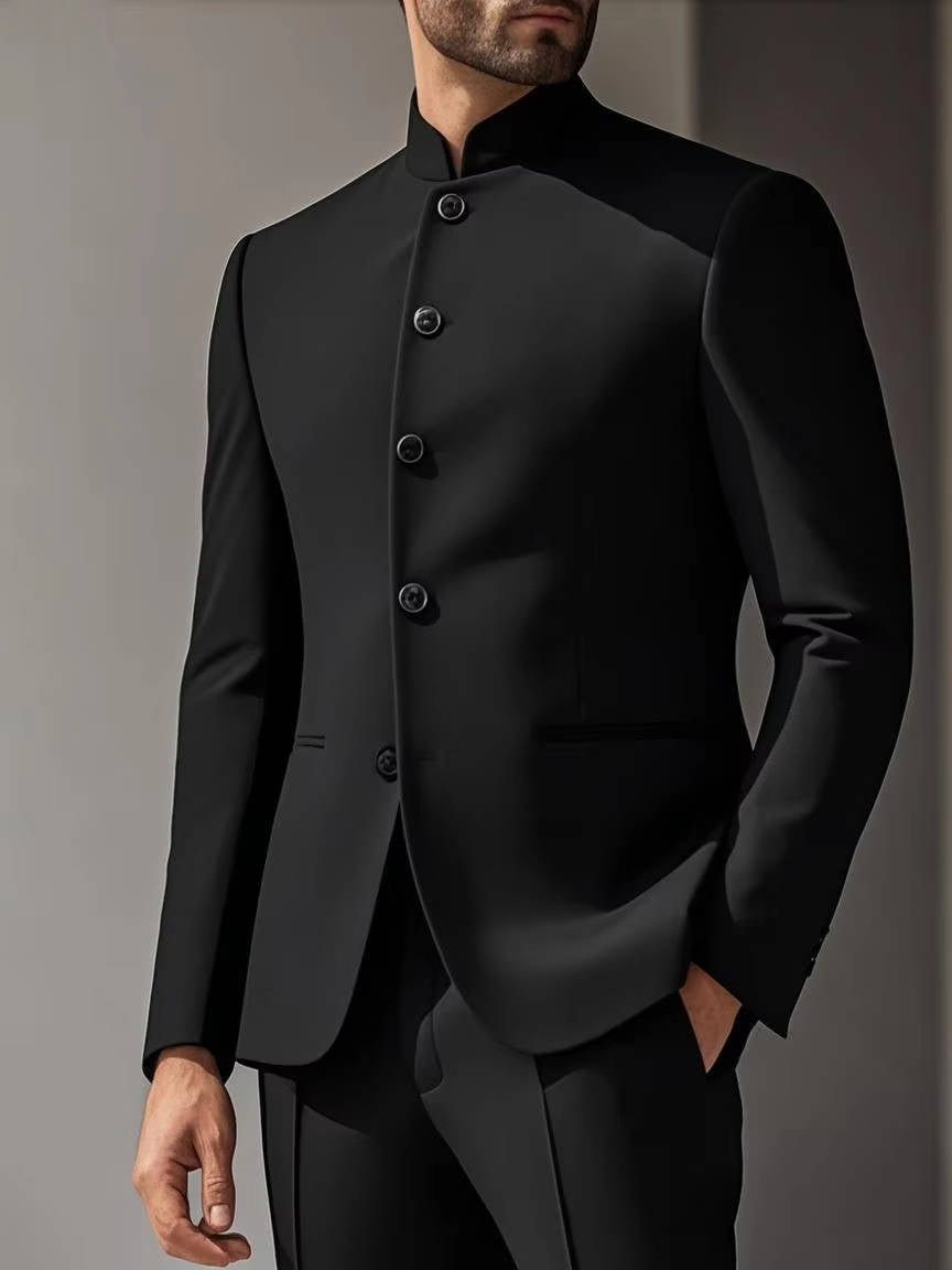 Men's Band Collar Nehru Suit Detail