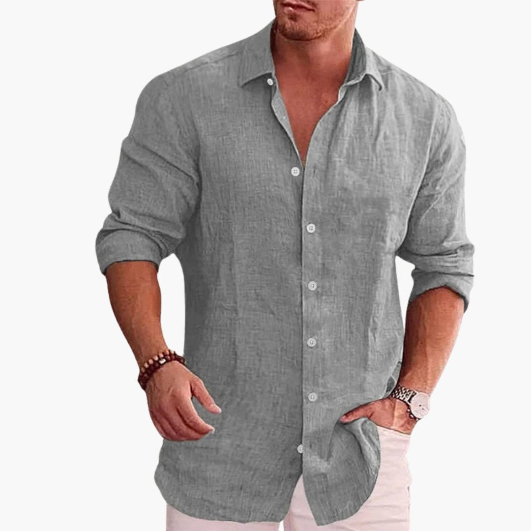Men's Classic Long Sleeve Shirt | Spread Collar Relaxed Fit Side