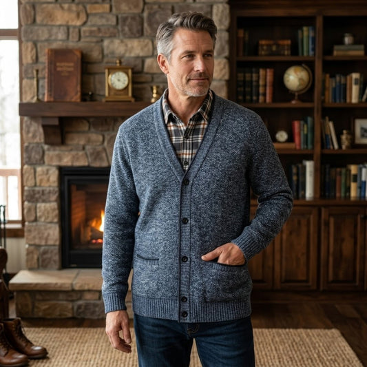Men's Classic Soft Knit Button Cardigan Sweater | Plaid Lined Front