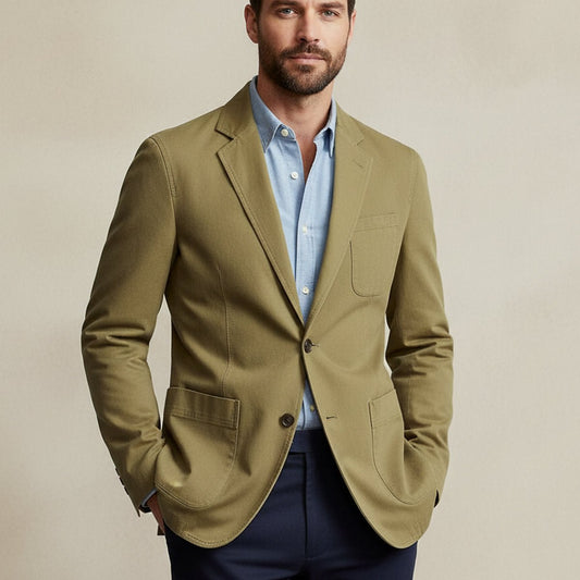 Men's Cotton Blazer Style Windbreaker | Patch Pocket Casual Front