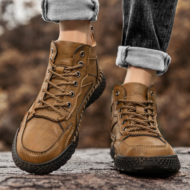 Men's Hand-Stitched Leather Trail Sneakers | Casual Outdoor Full