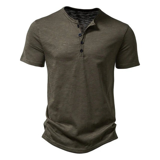 Men's Henley Short Sleeve T-Shirt | Button Placket Casual Front