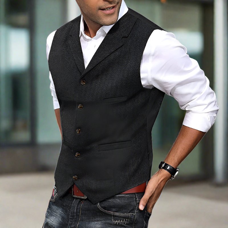Men's Herringbone Longline V-Neck Vest | Formal Suit View 11