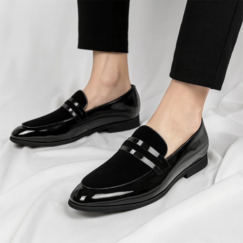 Men's Italian Penny Loafers | Velvet Suede Detail Angle