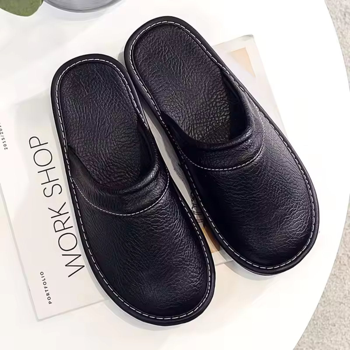 Men's Leather Slip On Clogs | Closed Toe House Shoes Detail