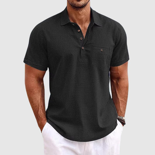 Men's Linen Polo Shirt | Chest Pocket Front