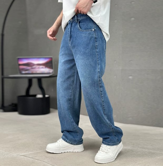 Men's Loose Fit Straight Leg Jeans | Relaxed Full Length Side