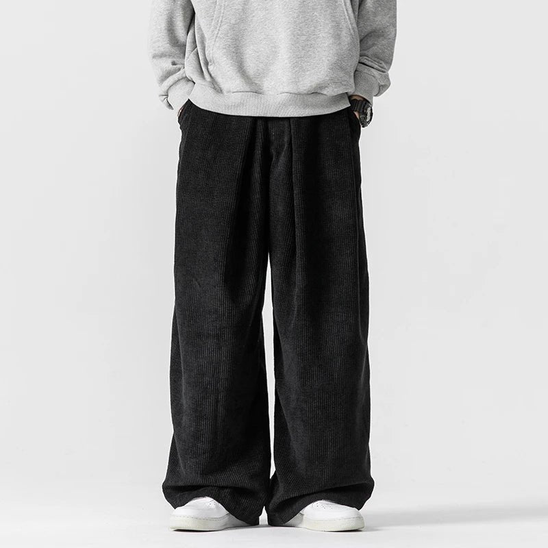 Men's Pleated Corduroy Pants | Wide Leg Cotton Streetwear Lifestyle