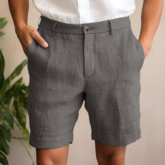 Men's Relaxed Fit Linen Shorts | Cuffed Hem Front