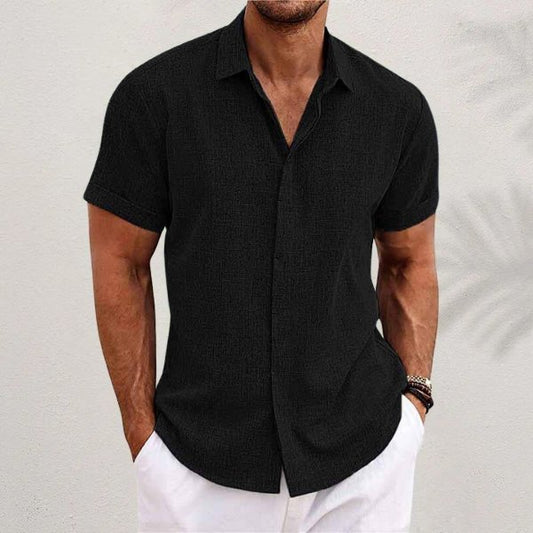 Men's Short Sleeve Linen Blend Casual Shirt | Tapered Fit Front