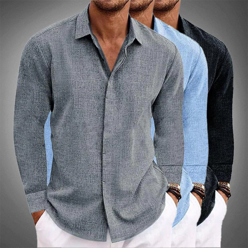 Men's Textured Linen Shirt | Long Sleeve Back