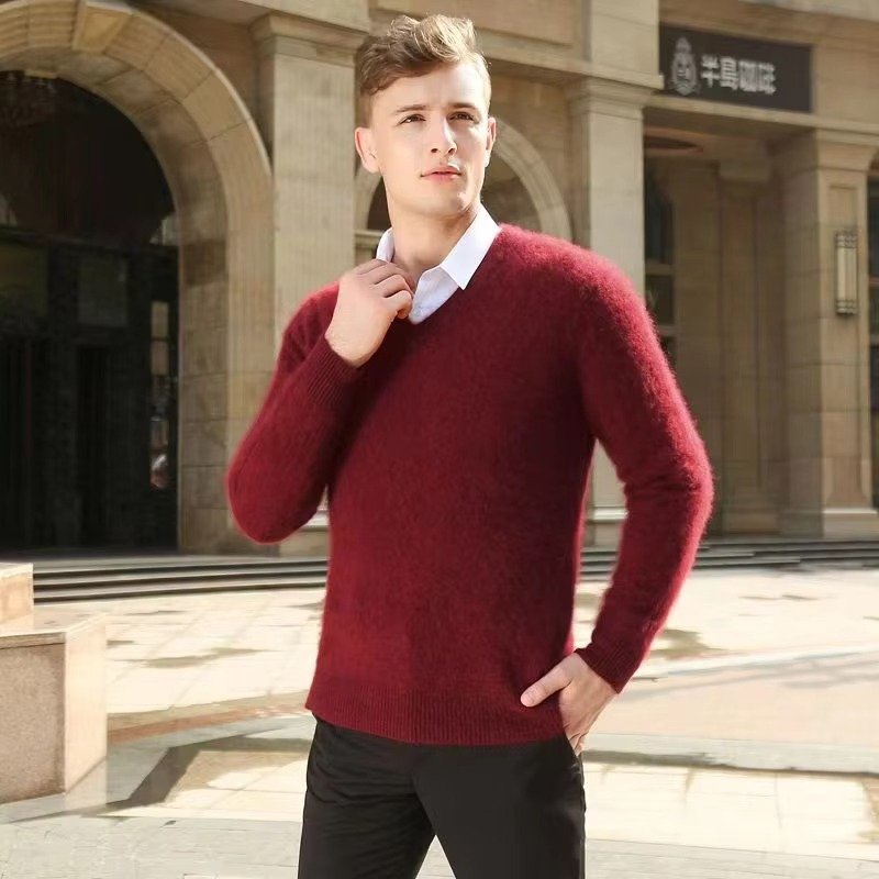 Men's Warm Wool Blend V Neck Knitted Pullover | Loose Fit View 18