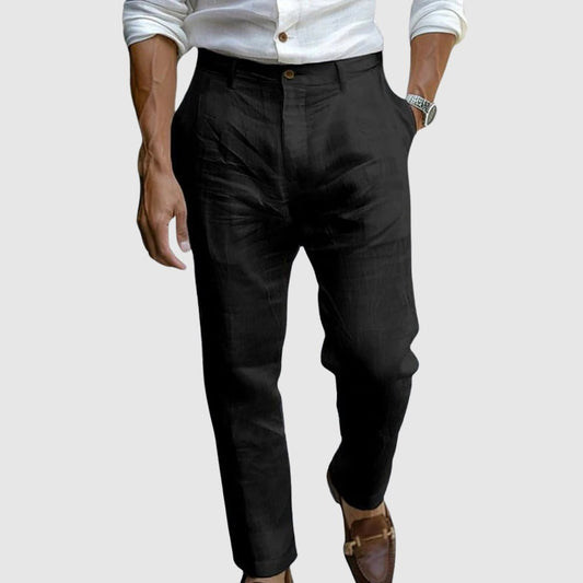 Men's Wrinkled Linen Pants | Straight Cut Front