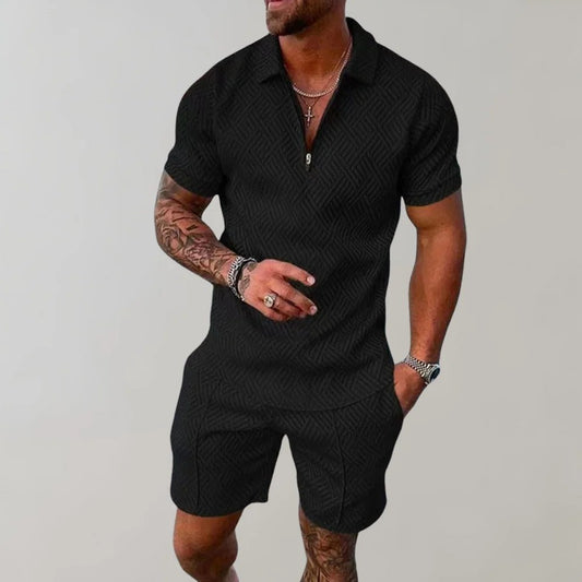 Men's Zip Polo Short Set Two Piece Front