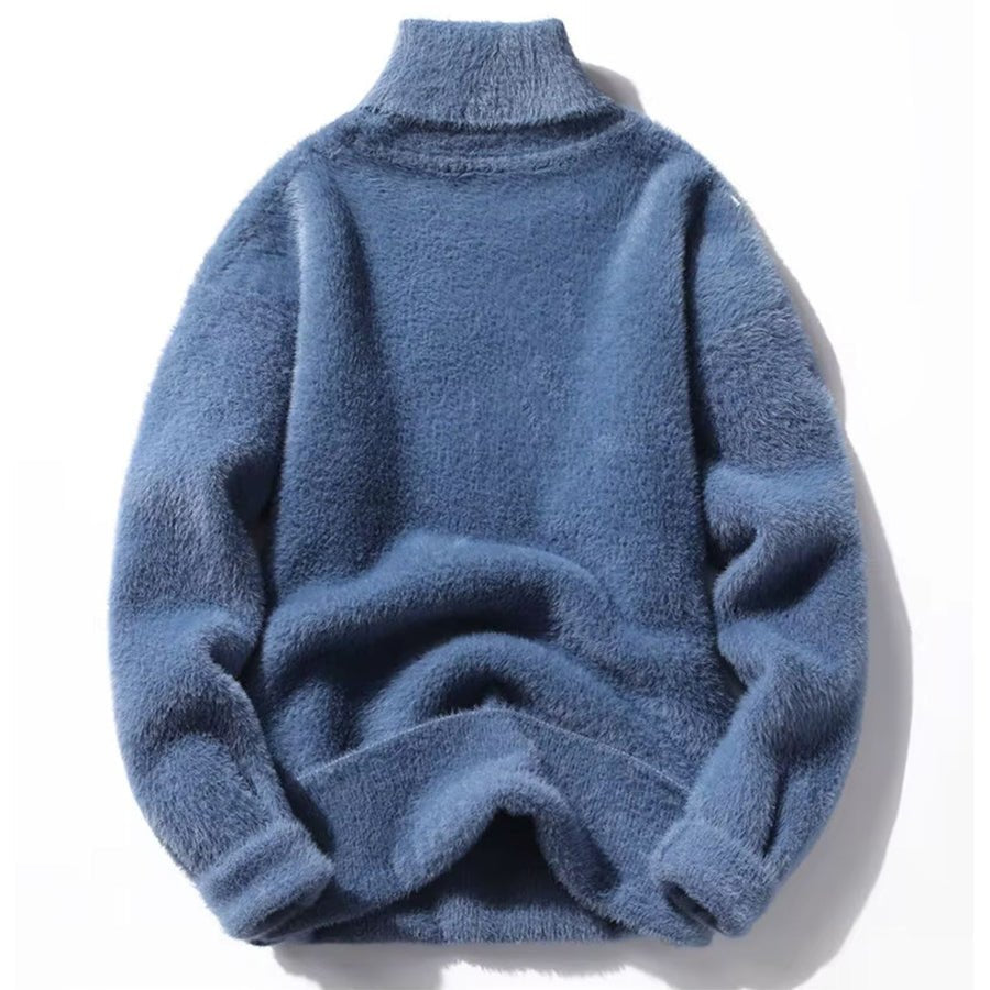 Unisex Turtleneck Fluffy Sweater | Cozy Knit Pullover Close Up