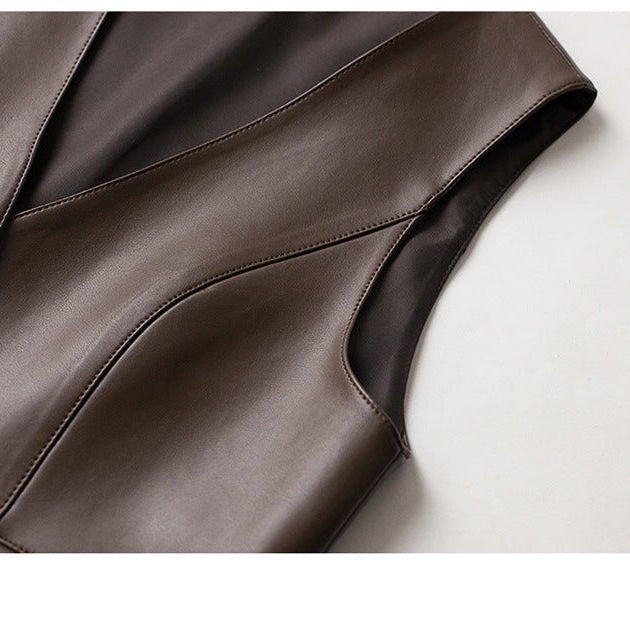 Women's Asymmetric Hem Sheepskin Leather Vest | V-Neck Tailored Lifestyle