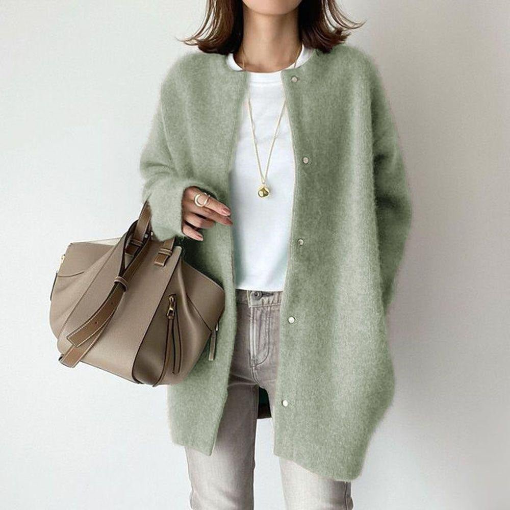 Women's Collarless Wool Button Cardigan Back