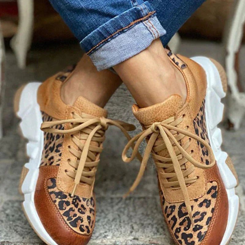 Women's Comfortable Leopard Sneakers | Chunky Wave Sole Back