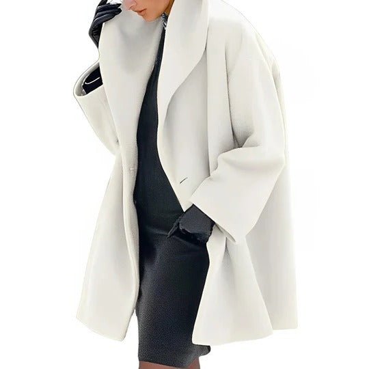 Women's Draped Collar Belted Winter Jacket | A-Line Wrap Coat Close Up