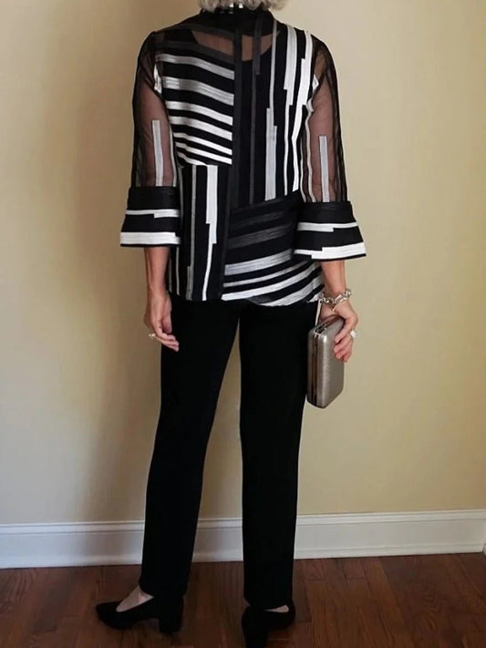 Women's Effortless Stripe Two-Piece Set | Bell Sleeve Blouse Front