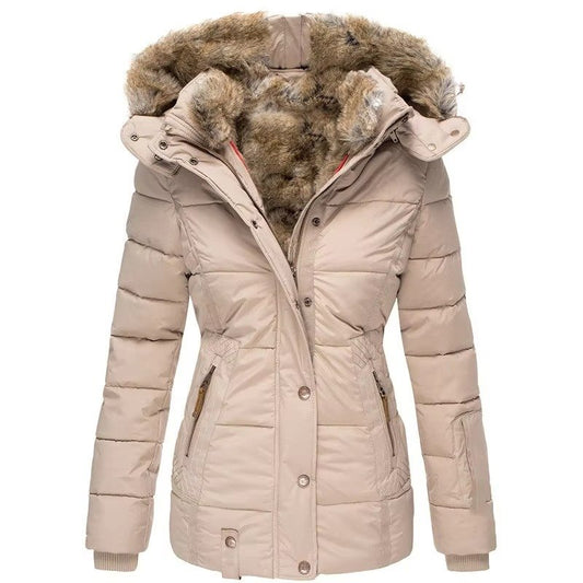 Women's Faux Fur Hood Padded Parka | Wool-Cotton Winter Front