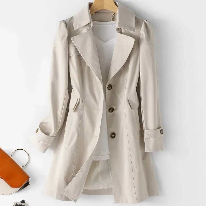 Women's Flared Hem Cotton Trench Coat | All-Season Belted Fit Side