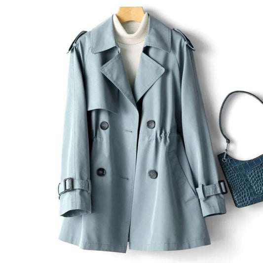 Women's Notched Lapel Trench Coat | Elasticated Waist Mid-Length Front