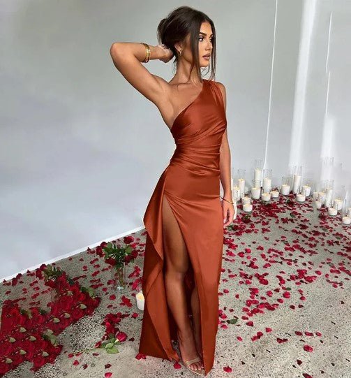 Women's One-Shoulder Elegant Wedding Guest Maxi Dress Front