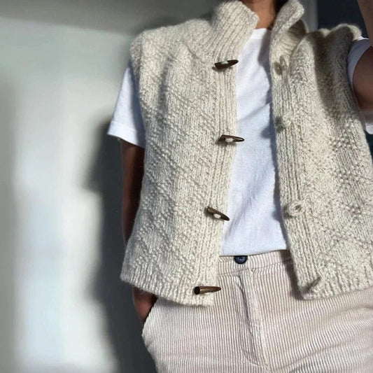 Women's Plain Sleeveless Vest | Toggle Button Basic Layering Front