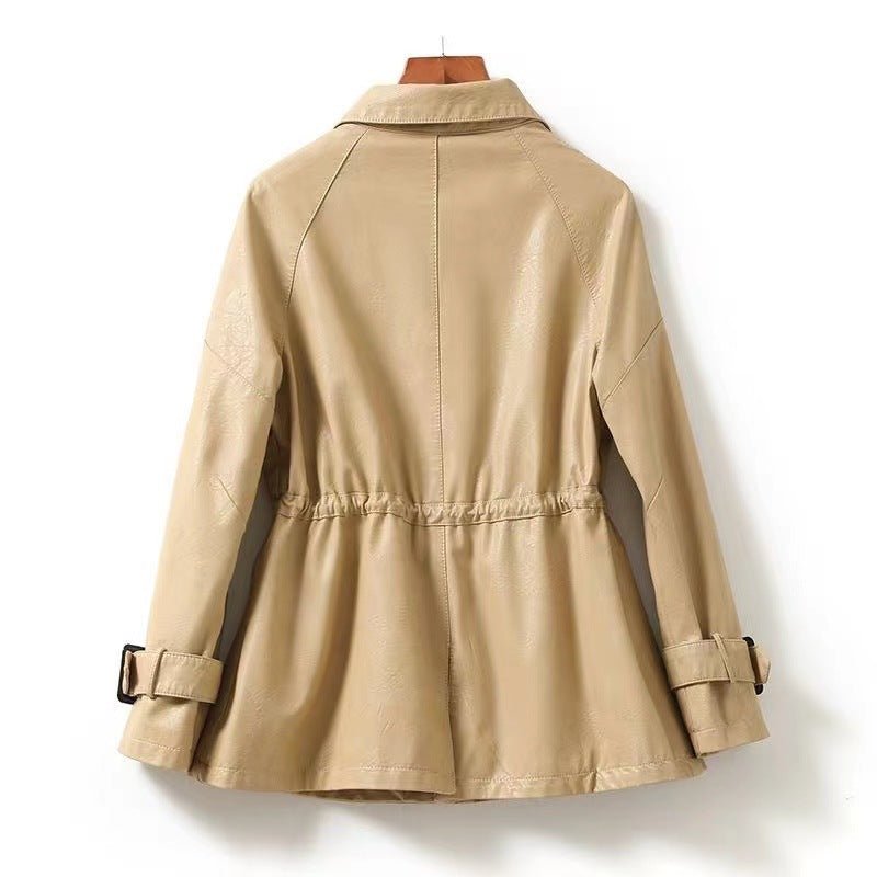 Women's Sheepskin Leather Jacket | Cinched Waist Zip Front Side
