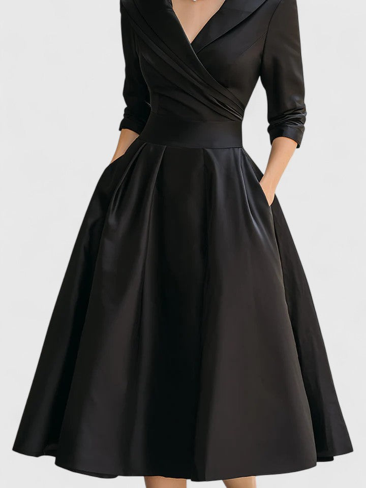 Vestido midi para mujer de terciopelo, cruzado, ajustado, manga larga, escote en V