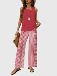 Women's Two-Piece Set Sleeveless Slim Fit Button-Up Summer