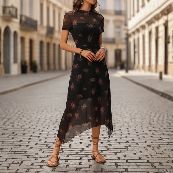 Women’s Mesh Floral Rose Midi Dress