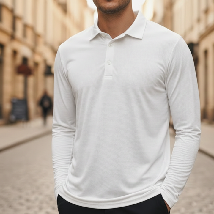 Mens Polo Shirt Lightweight Long Sleeve Athletic Casual Wear